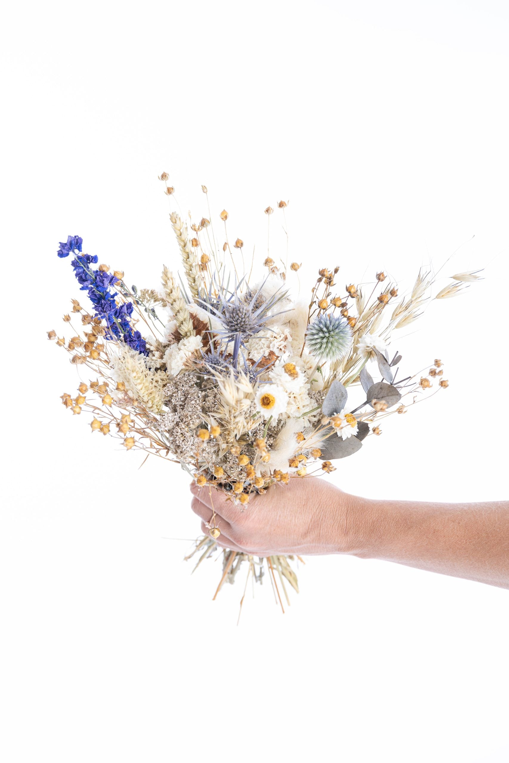 Bouquet de fleurs séchées ton bleu