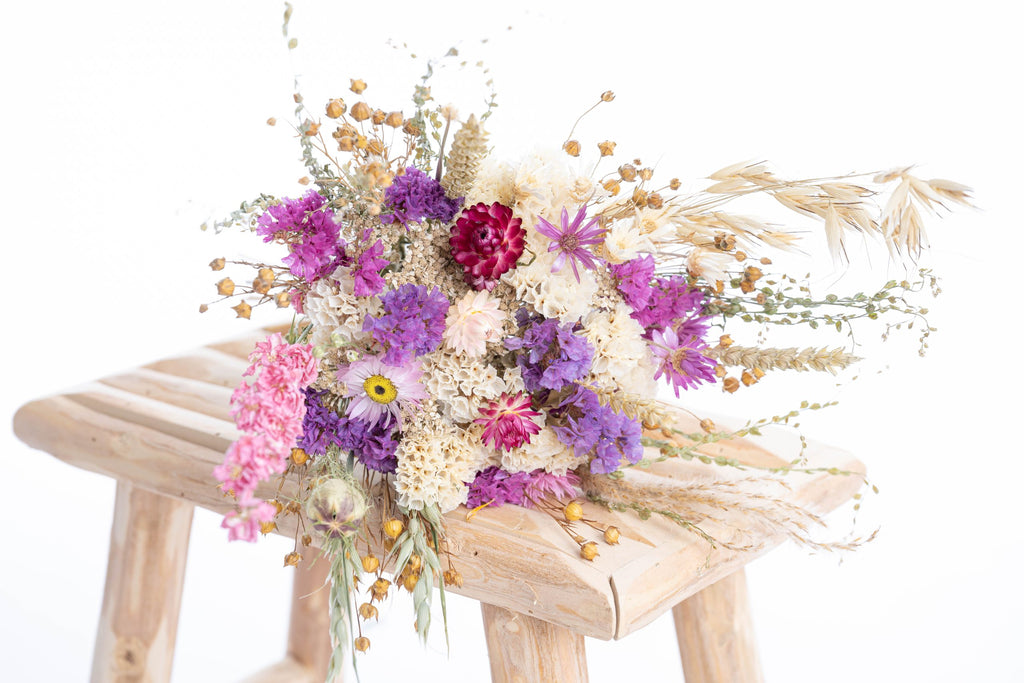 Bouquet artisanal fleurs séchées roses