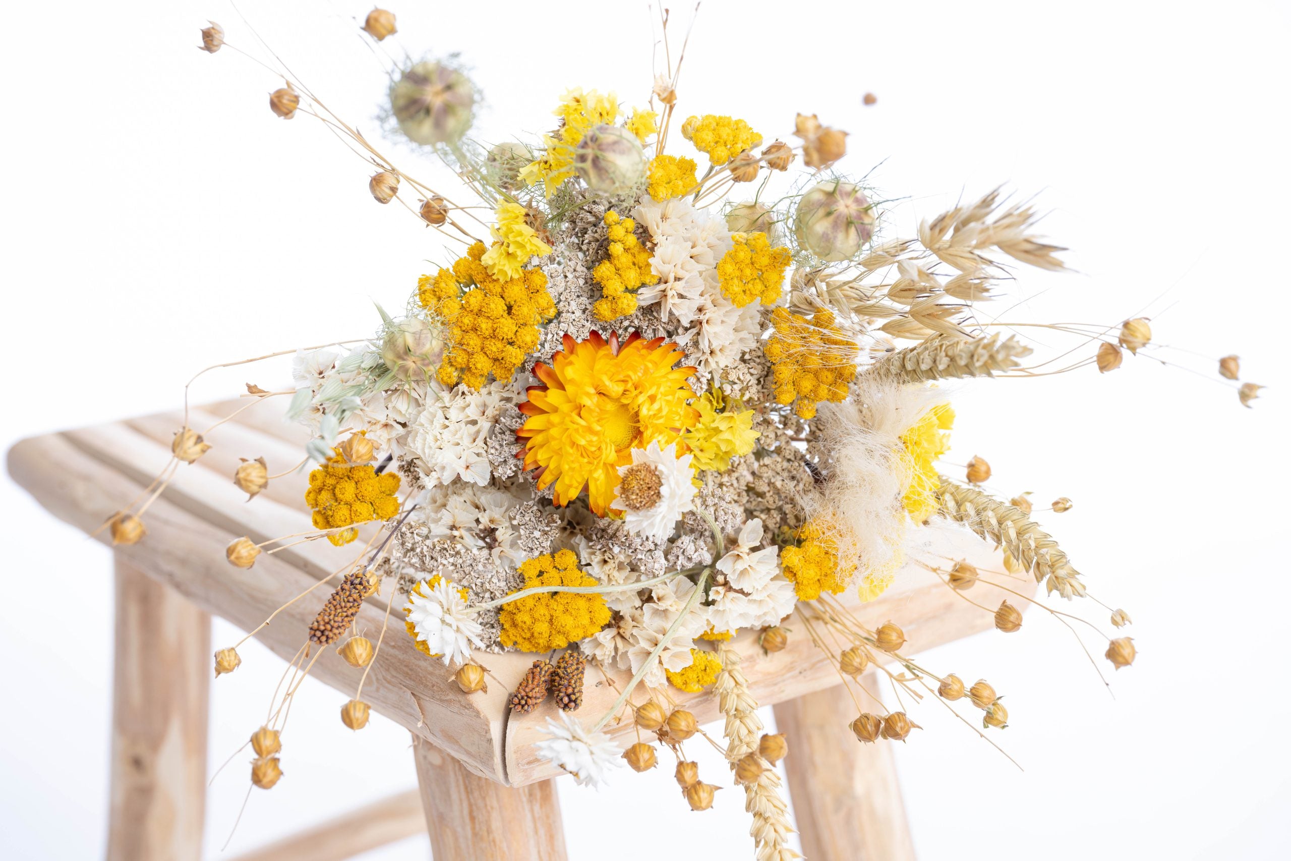 Bouquet artisanal fleurs séchées bio jaune France