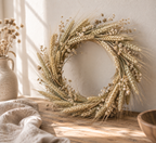 Couronne de fleurs séchées au blé naturel pour une décoration champêtre
