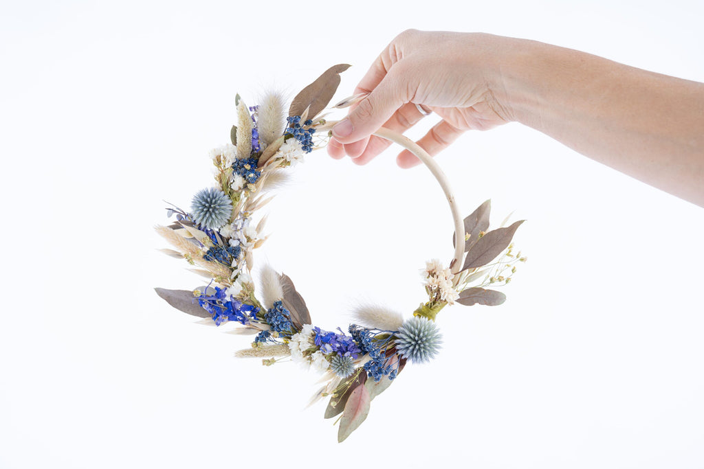 kit diy bleu couronne fleurs sechees naturelles terralya