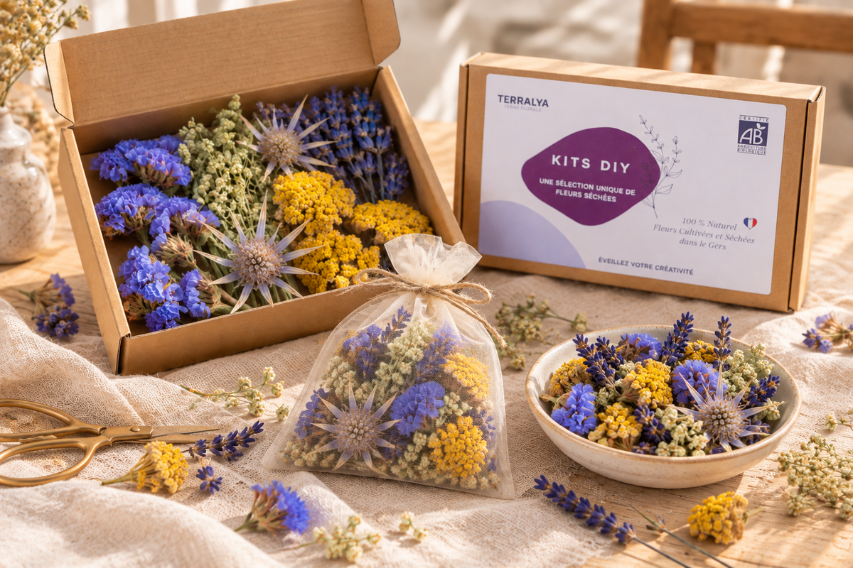 Kit DIY de têtes de fleurs séchées Terralya avec sachet fleuri et pot-pourri