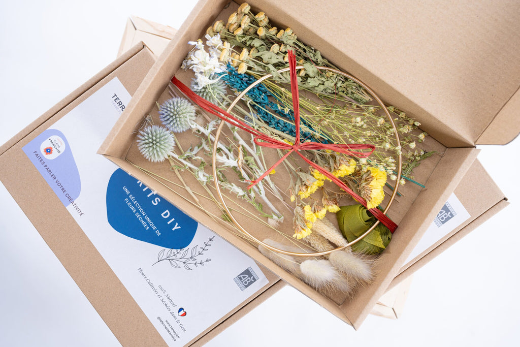 kit diy tons bleus creation couronne fleurs sechees terralya