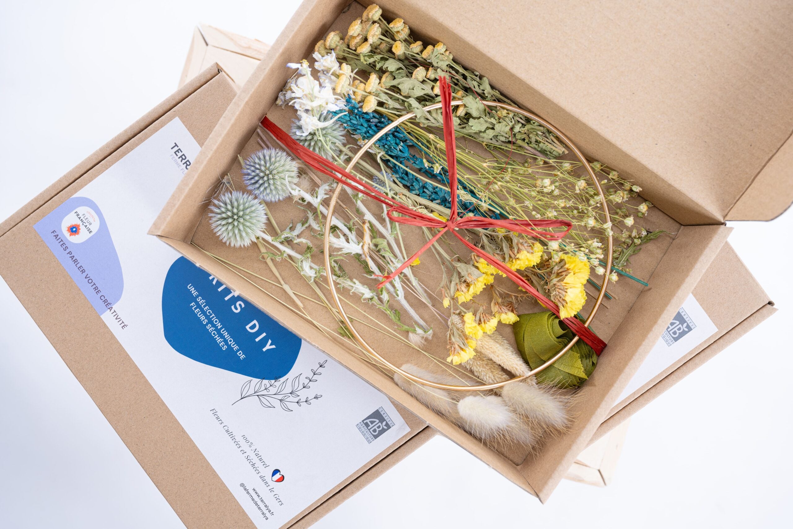 kit diy tons bleus creation couronne fleurs sechees terralya