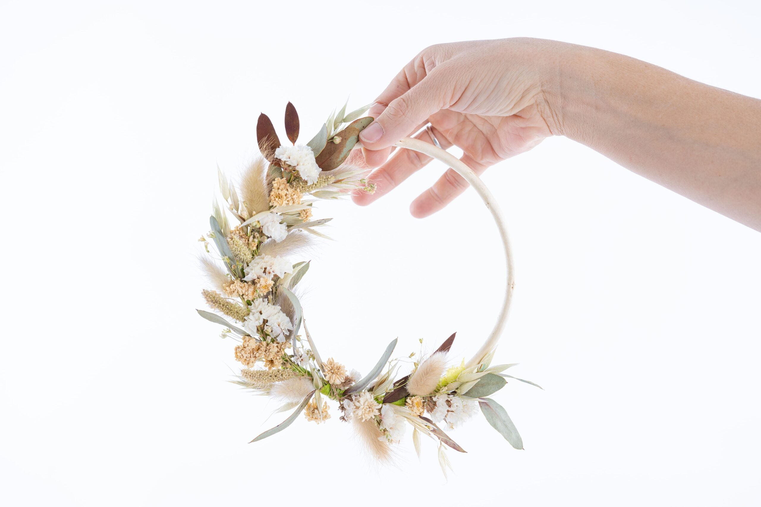 kit diy nature couronne fleurs sechees naturelles vert blanc terralya